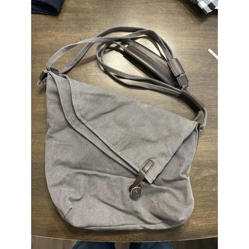 Coofit Unisex Women's or Men's Crossbody Grey Shoulder Leather Canvas Bag 14"